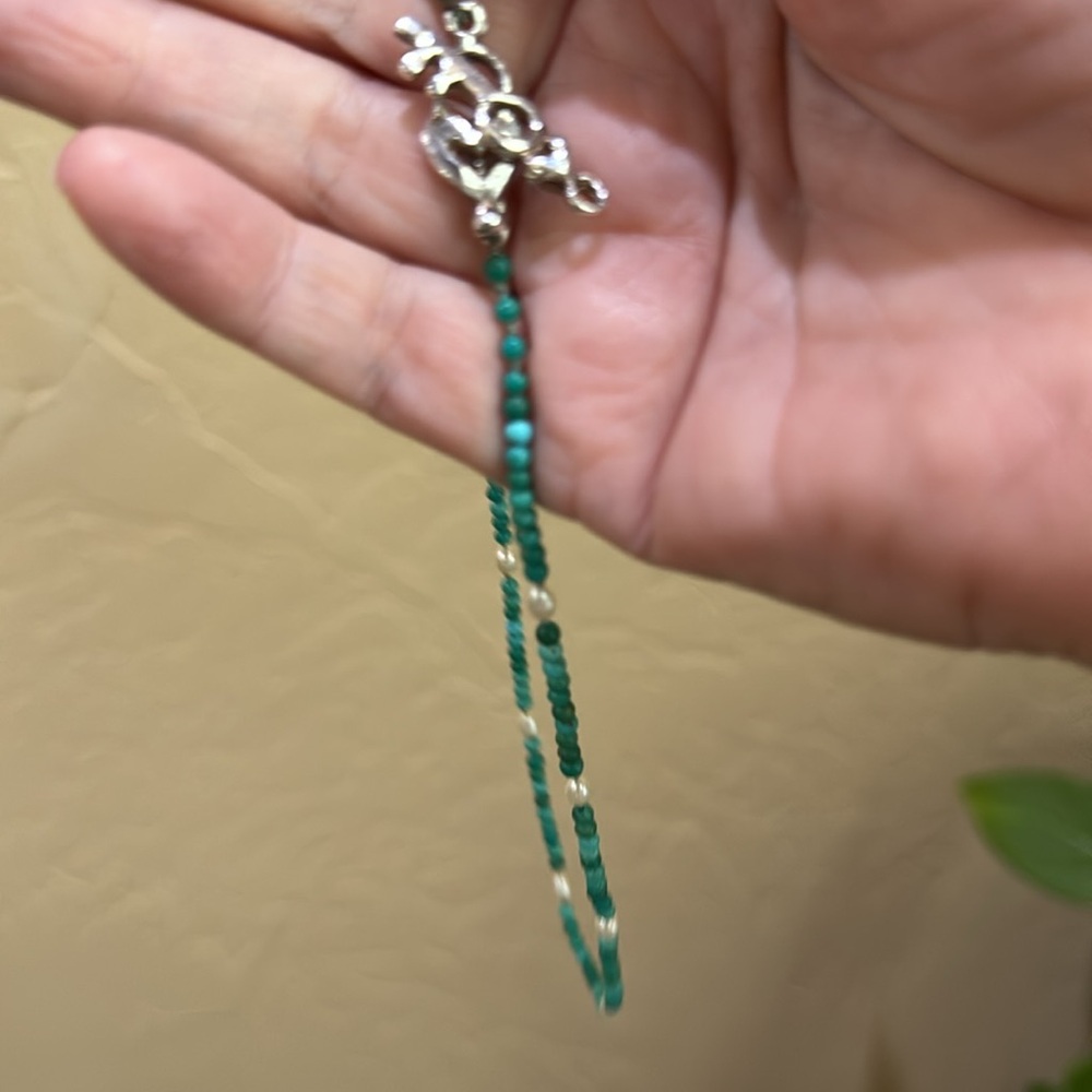 Vintage Erica Courtney Turquoise Pearl and Silver Heart Necklace.